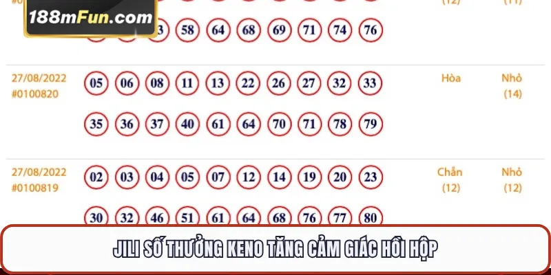 JILI Số Thưởng Keno tăng cảm giác hồi hộp